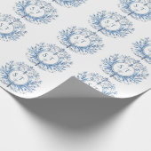 Monogramm Vintages blaues Muster Geschenkpapier (Ecke)