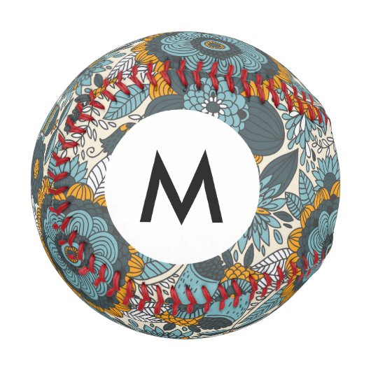 Monogramm Vintages Blumenmuster Baseball (Vorderseite Links)