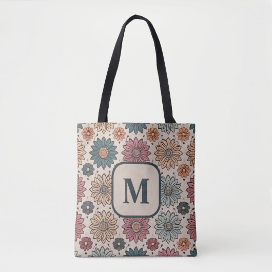 Monogramm Vintages Blumenmuster Tasche (Vorderseite)
