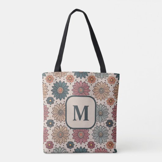 Monogramm Vintages Blumenmuster Tasche (Rückseite)