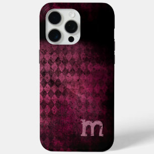 Monogramm Vintages Eggplant und Raute Pflaumen iPhone 15 Pro Max Hülle