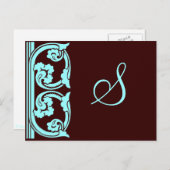 Monogramm Vintages Element Aquamarin Blue Postkart Postkarte (Vorne/Hinten)