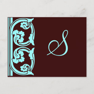 Monogramm Vintages Element Aquamarin Blue Postkart Postkarte