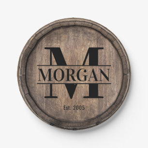Monogramm-Vintages Familienname-zuerstImitat Pappteller