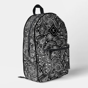Monogramm Vintages Paisley-Muster in Schwarzweiß Bedruckter Rucksack