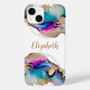 Monogramm Violett Blau Gold Wasch Wasserfarbe Abst Case-Mate iPhone 14 Hülle
