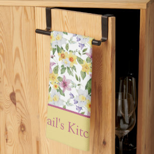 Monogramm Violett Gelb Weiß Grün Floral Chic Geschirrtuch