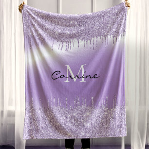 Monogramm Violett Lila Triefende Glitter Metallisc Fleecedecke