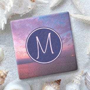 Monogramm Violett Rosa Blau Kalifornien Ozean Sonn Steinuntersetzer