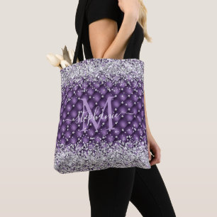 Monogramm violett tuffiert Diamant Silber Glitter  Tasche