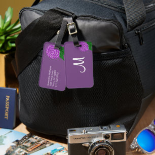 Monogramm Violette Lila-Blüten-Wasserfarbe  Gepäckanhänger