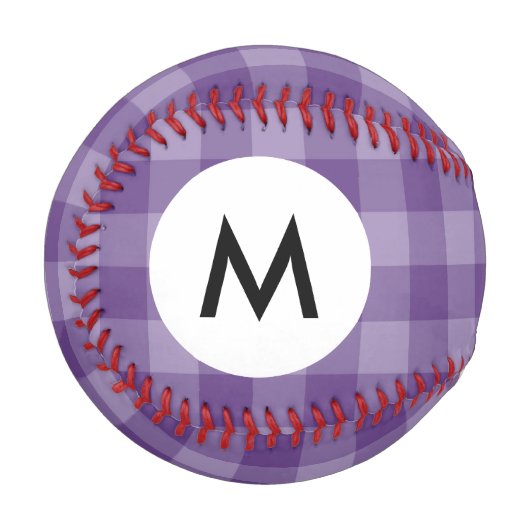 Monogramm violetter karierter Hintergrund Baseball (Vorderseite Links)