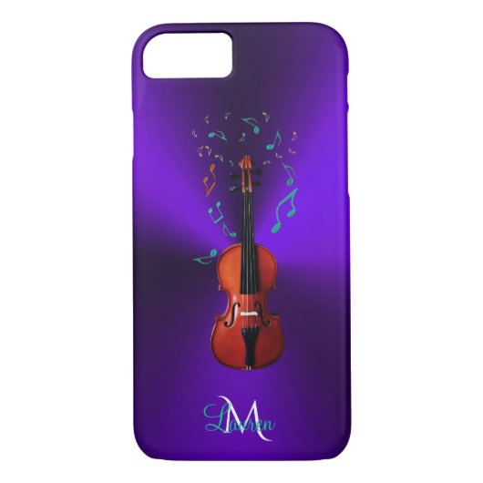 Monogramm-Violinen-Musiknoten lila iPhone 7 Kasten Case-Mate iPhone Hülle (Rückseite)