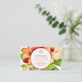 Monogramm-Visitenkarte für Rosa und grüne Blume Visitenkarte (Stehend Vorderseite)