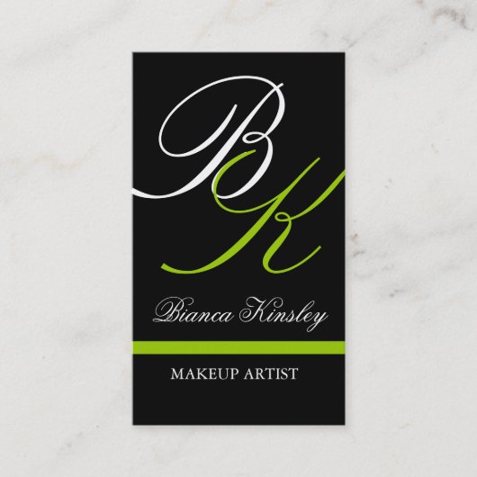 Monogramm-Visitenkarte-Maskenbildner-Grün Visitenkarte (Vorderseite)