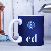Monogramm von Navy-White-nautical-Boot-Initialen Kaffeetasse