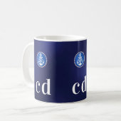 Monogramm von Navy-White-nautical-Boot-Initialen Kaffeetasse (Vorderseite Links)