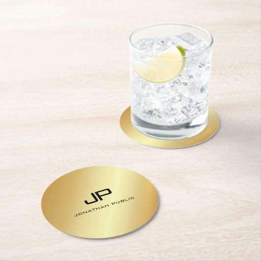 Monogramm-Vorlage Gold Look Template Elegant Moder Runder Pappuntersetzer (Vor Ort)