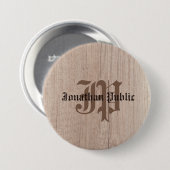 Monogramm-Vorlage Plankenbrett Holz-Look Alt Schri Button (Vorne & Hinten)