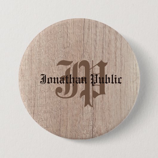 Monogramm-Vorlage Plankenbrett Holz-Look Alt Schri Button (Vorderseite)