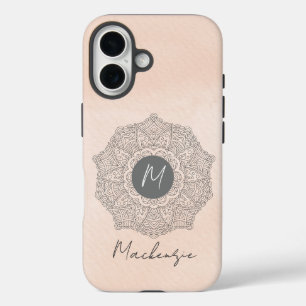 Monogramm Vorlagenname Modern Mandala Blush Rosa iPhone 16 Hülle