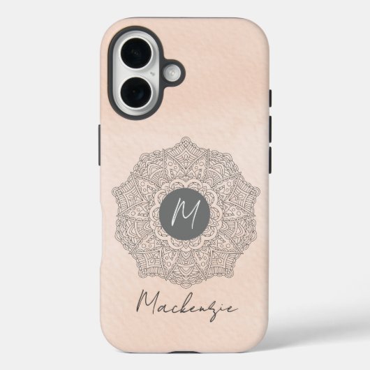 Monogramm Vorlagenname Modern Mandala Blush Rosa Case-Mate iPhone Hülle (Rückseite)