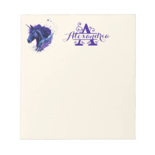 Monogramm Vorname Blue Lila Unicorn Magic Notizblock