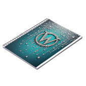 Monogramm W auf glänzendem Türkis-Glitter Notizblock (Linke Seite)