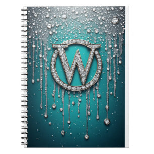 Monogramm W auf glänzendem Türkis-Glitter Notizblock