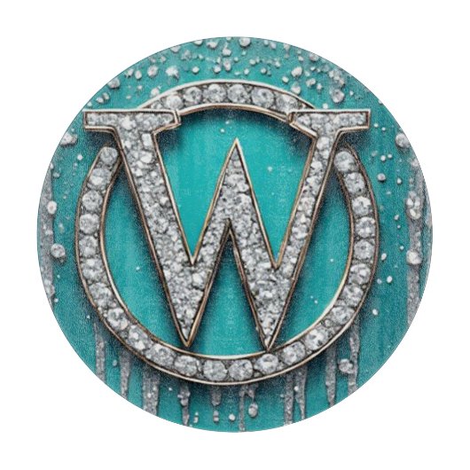 Monogramm W auf glänzendem Türkis-Glitter Schneidebrett (Vorderseite)