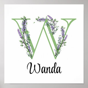 Monogramm W Lavendel Eukalyptus Poster Kinderzimme