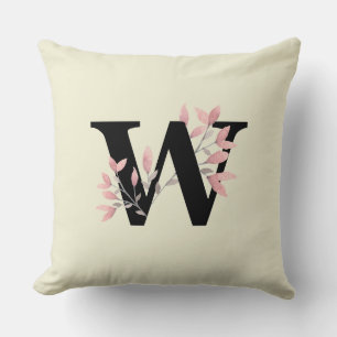 Monogramm W mit rosa Blumenranken Kissen