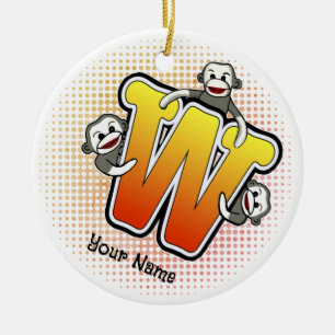 Monogramm W Sockenaffe Keramik Ornament