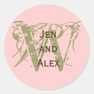 Monogramm W und Namen Rosa Aufkleber