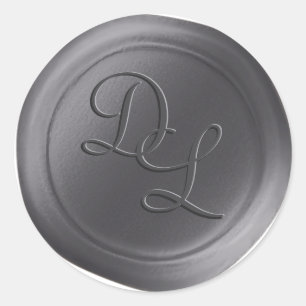 Monogramm-Wachs-Siegel-Aufkleber für Stahlgrau-2-B Runder Aufkleber