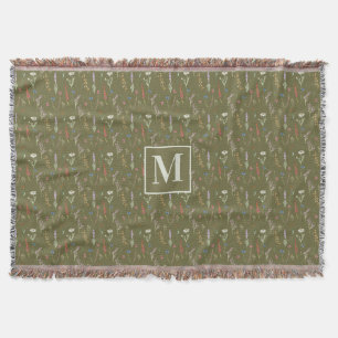 Monogramm-Waldgrün-Aquarell-Wildblumengarten Decke