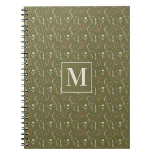Monogramm Waldgrüner Wasserfarben-Wildblumengarten Notizblock