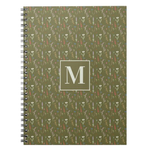Monogramm Waldgrüner Wasserfarben-Wildblumengarten Notizblock (Vorderseite)