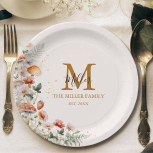 Monogramm Waldpilze Blumen Floral botanisch Pappteller