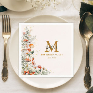 Monogramm Waldpilze Blumen Floral botanisch Serviette