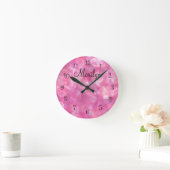 Monogramm Wandleuchten mit rosa Girls Room Runde Wanduhr (Zuhause)