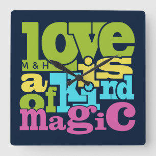 Monogramm-Wanduhr der magischen Liebe Quadratische Wanduhr