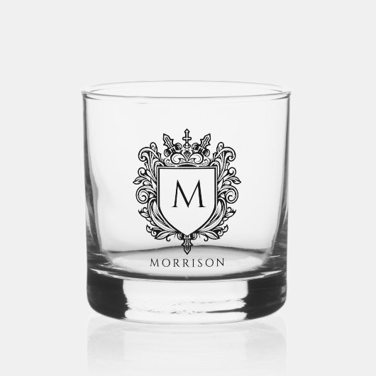 Monogramm-Wappen bedruckt Whiskyglas (Vorderseite)