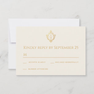 Monogramm-Wappen Elfenbein-Gold Elegante Vintage-H RSVP Karte