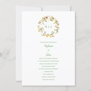 Monogramm Wappen Gelbgrün Boho Hochzeit Einladung