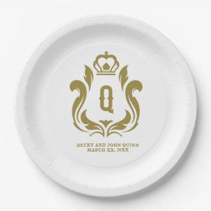 Monogramm Wappen Gold Pappteller