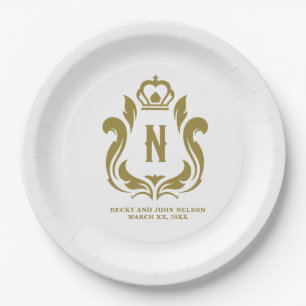 Monogramm Wappen Gold Pappteller