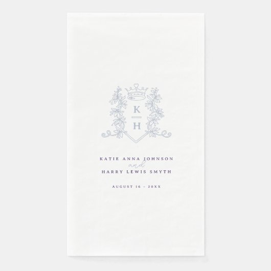 Monogramm Wappen Krone Weißsilber lila Serviette (Vorderseite)