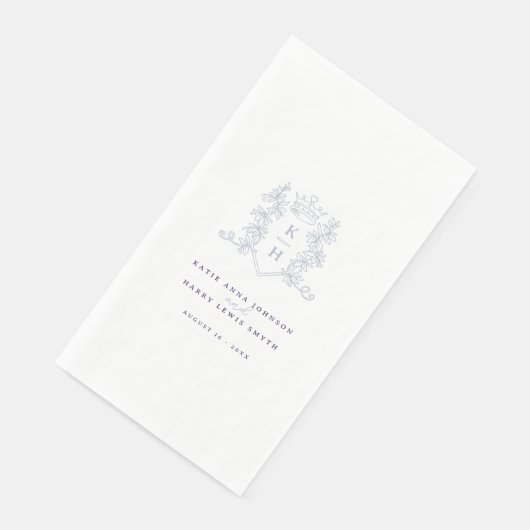 Monogramm Wappen Krone Weißsilber lila Serviette (Ecke)