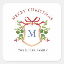 Monogramm Wappen mit Grün Feiertage Quadratischer Aufkleber
